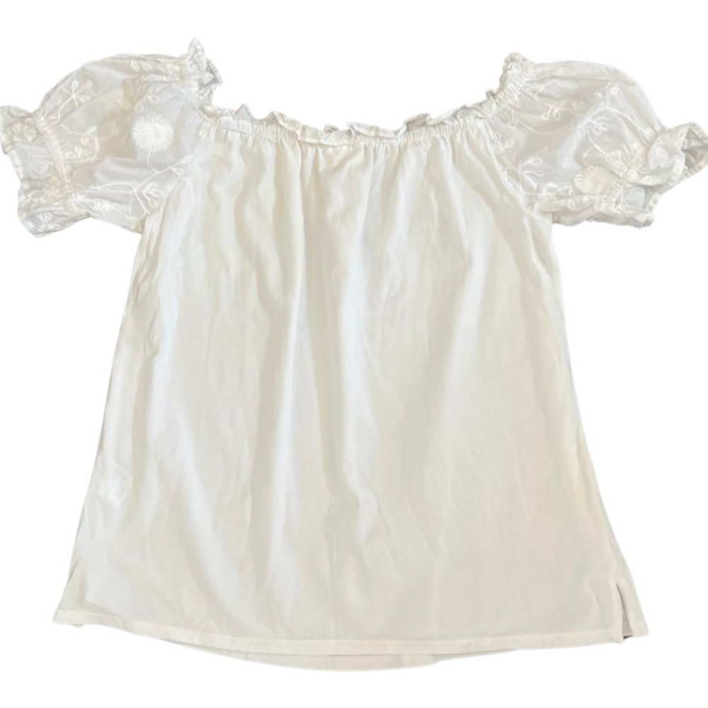Anthropologie White Off-the-Shoulder w/Bubble Embroidered Sleeve - Size S